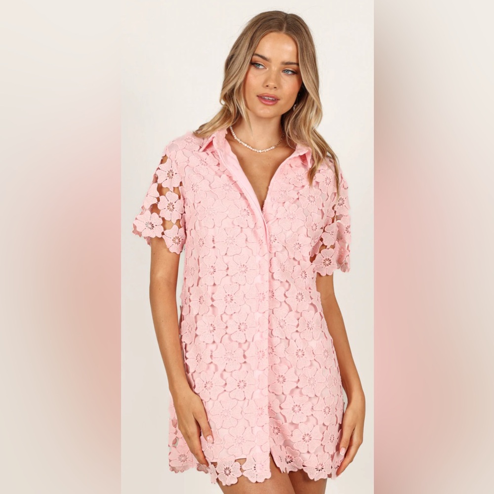 Petal & Pup Pink Floral Lace Dress.